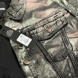 Fashion Nova Metallic Jacket and Jeans with Button Details